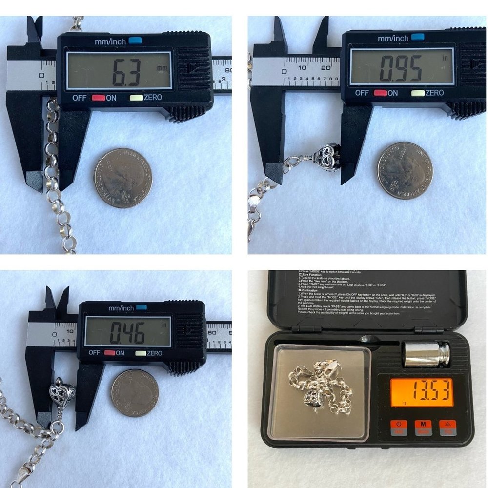 Sterling Silver 925 AGI Italy 6MM Rolo Link Bell Charm Bracelet Size 8" 13.5g - Picture 11 of 17